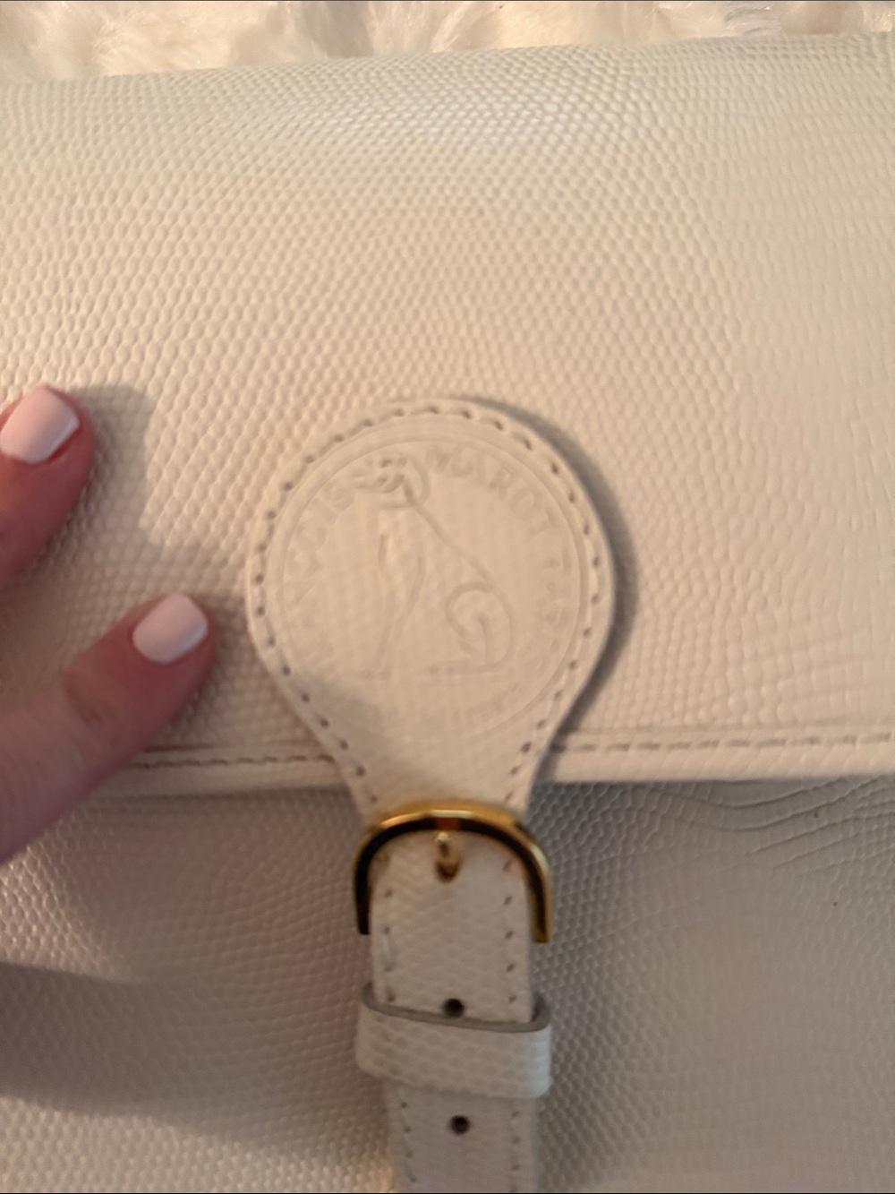 White Leather Clutch Crossbody Bag with Gold Buckle - Picture 2 of 8